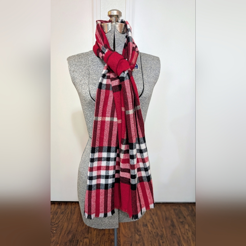 Cashmere Scarf By Fraas Red, White & Black NWT